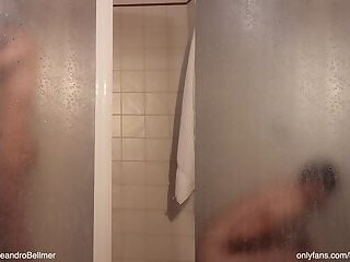 Gay friends shower after sex